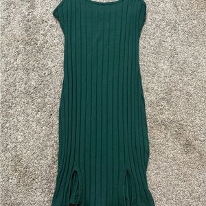 SHEIN Green Ribbed Sleeveless Midi Dress